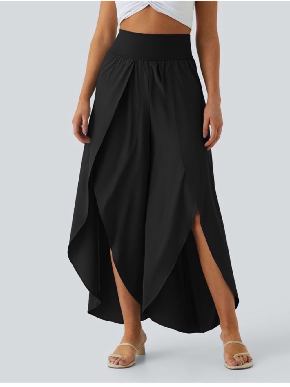 Black Wrap-Style Maxi Skirt with High Waist